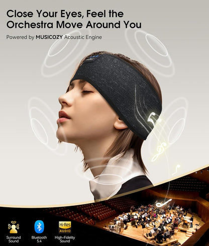 Sleep Headphones Bluetooth 5.4 Headband, Wireless Earphones Music Sleep Earbuds Sleeping Eye Mask with HD Stereo Speakers for Workout Running Travel Yoga, Ideal Gifts for Women Men