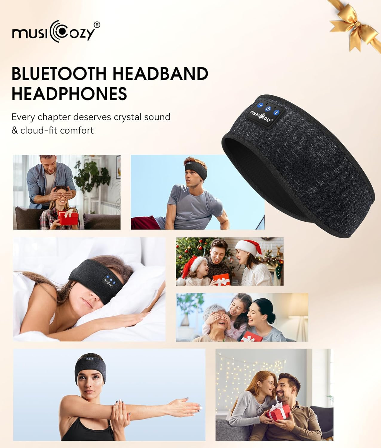 Sleep Headphones Bluetooth 5.4 Headband, Wireless Earphones Music Sleep Earbuds Sleeping Eye Mask with HD Stereo Speakers for Workout Running Travel Yoga, Ideal Gifts for Women Men